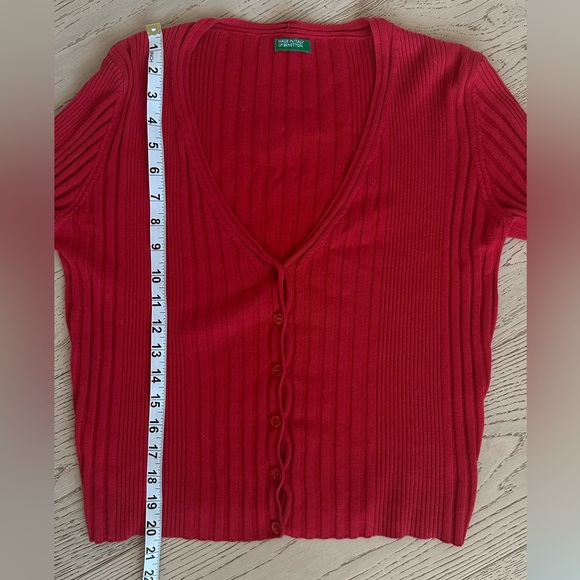 United Colors Of Benetton vintage V-Neck Sweater Deep Red Size Small 100% Cotton - Picture 7 of 7